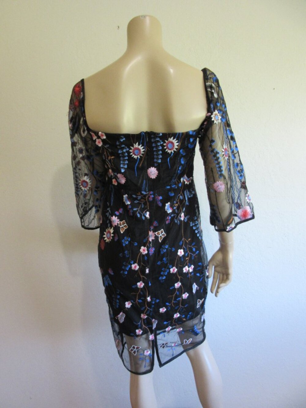 WINONA Black Embroidered Butterflies & Flowers 6 Square Neck Evening Dress - Picture 2 of 3